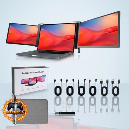 Monitor Triplo Portátil para Notebook 16:9 1080p IPS