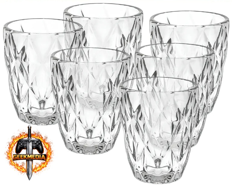 Jogo 6 Copos Vidro Diamante Grosso Resistente