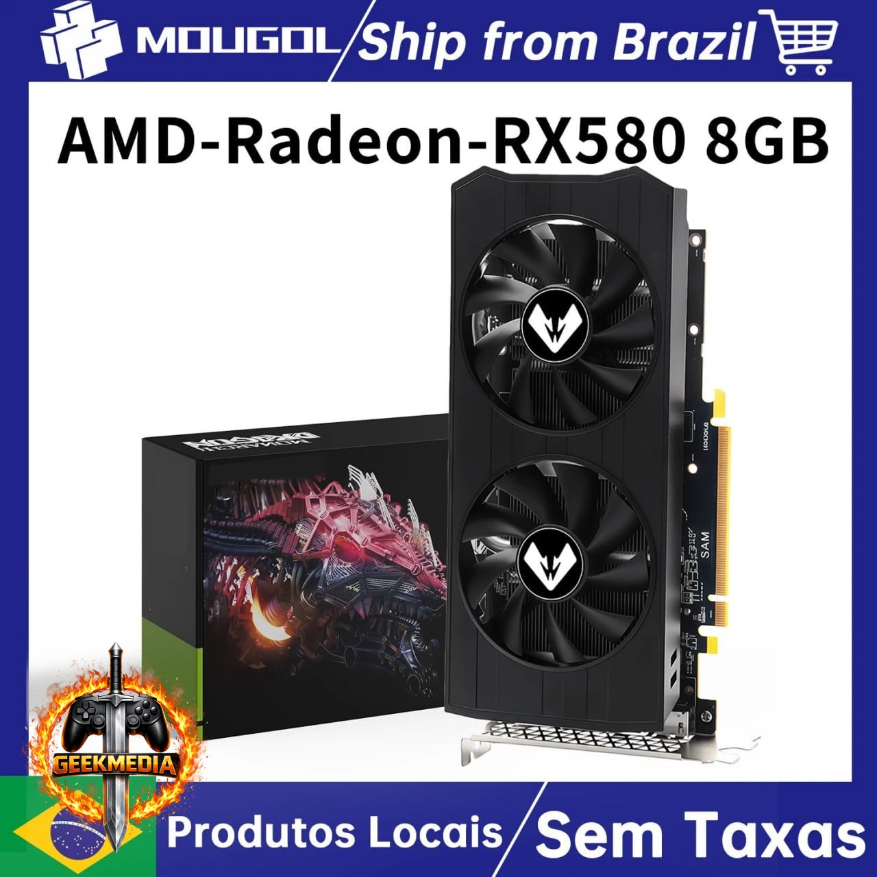 Placa de Vídeo RX 580 8GB 2048Sp Mougol Usada