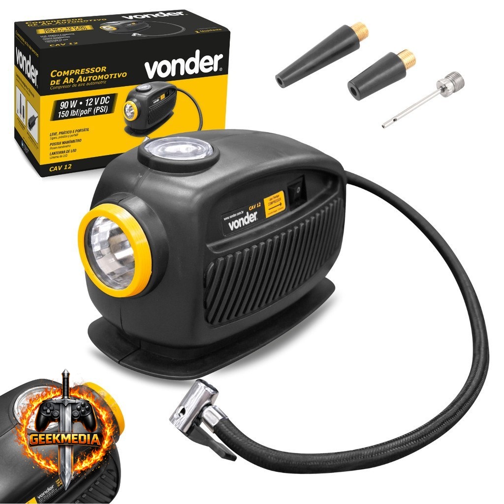 Mini Compressor de Ar Automotivo Elétrico 12V 90W Vonder