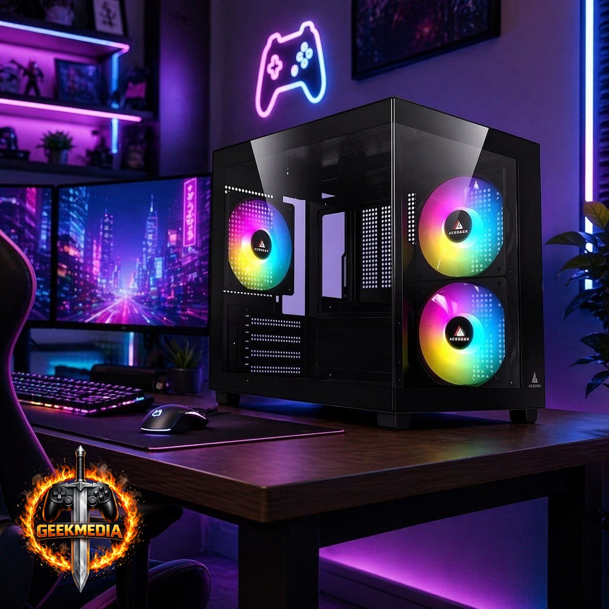 Gabinete Gamer Aquário Acegeek Ori Rainbow Mini-Tower