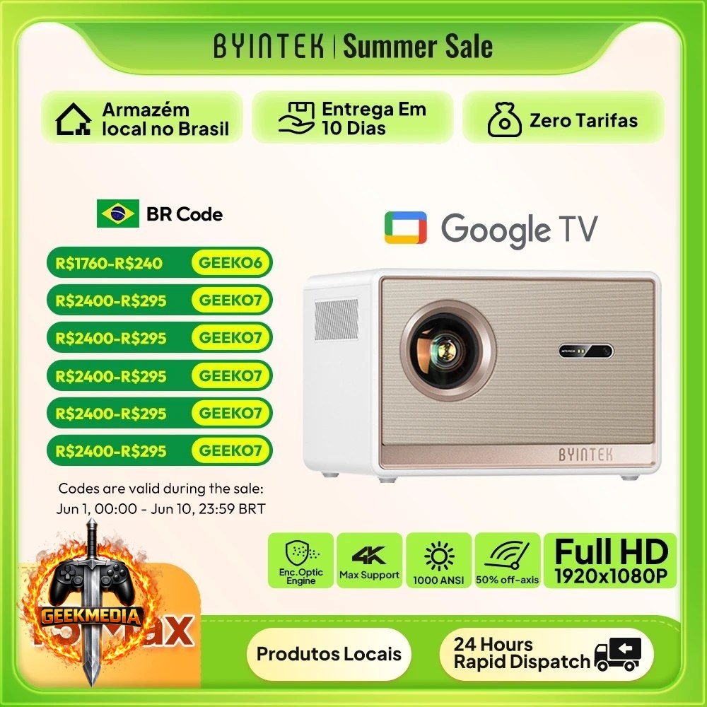 BYINTEK Projetor T5 4K Full HD 1080P