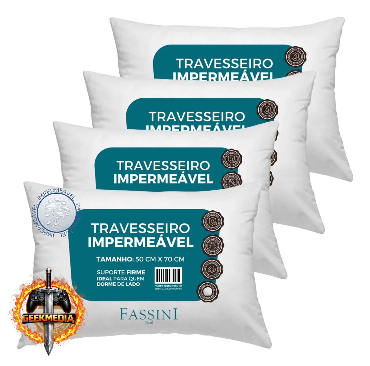 Kit 4 Travesseiros Antialérgico Impermeável 50x70