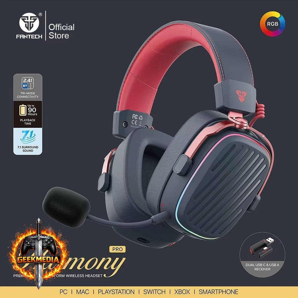 Headset Gamer Fantech Harmony PRO Tri Mode Wireless RGB