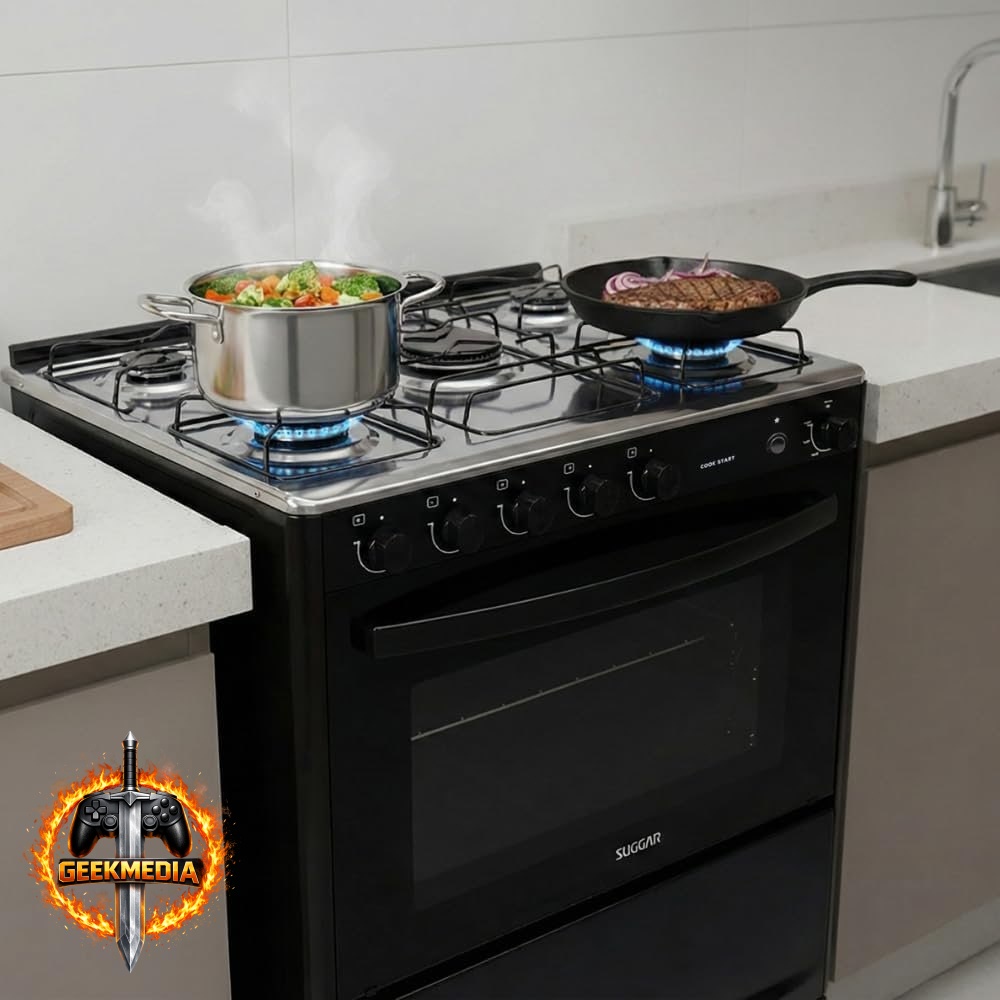 Fogão Suggar Cook Start Preto Mesa Inox 5 Bocas