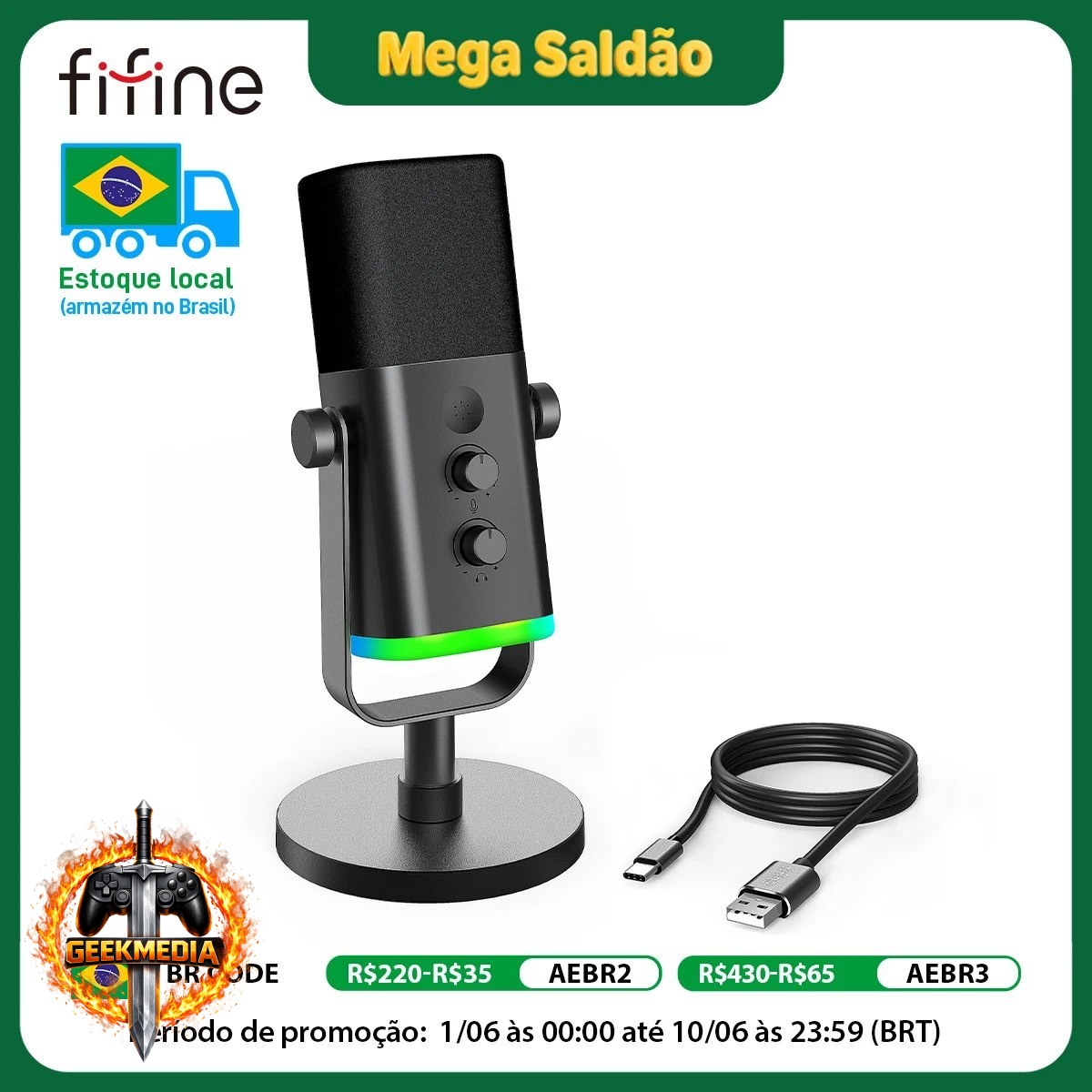 Microfone Dinâmico Fifine AM8 USB/XLR