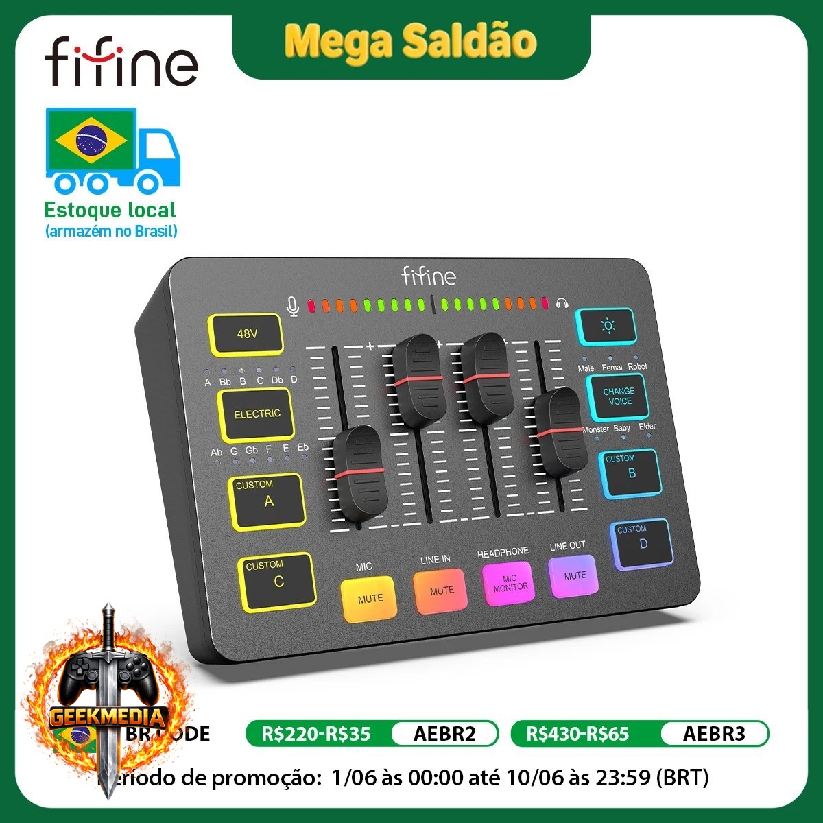 Mesa de Som Mixer de jogos USB FIFINE