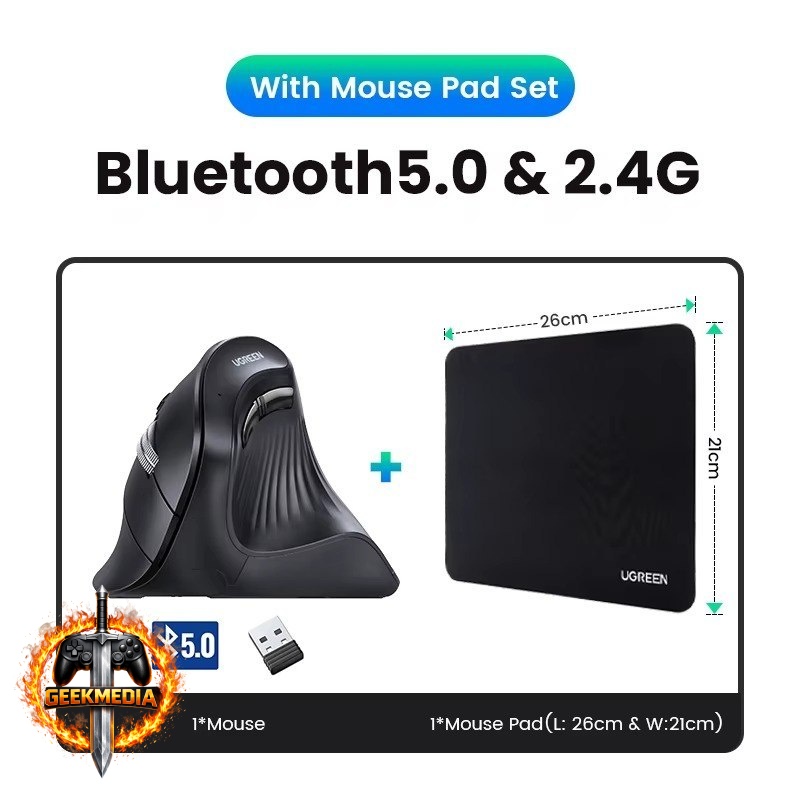 Mouse Ergonômico Ugreen Bluetooth 5.0 Wireless