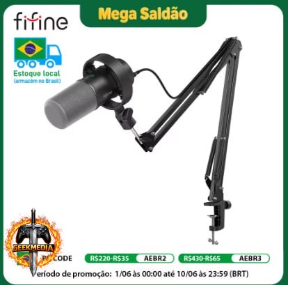 Microfone Dinâmico FIFINE K688CT USB/XLR com Braço Articulado