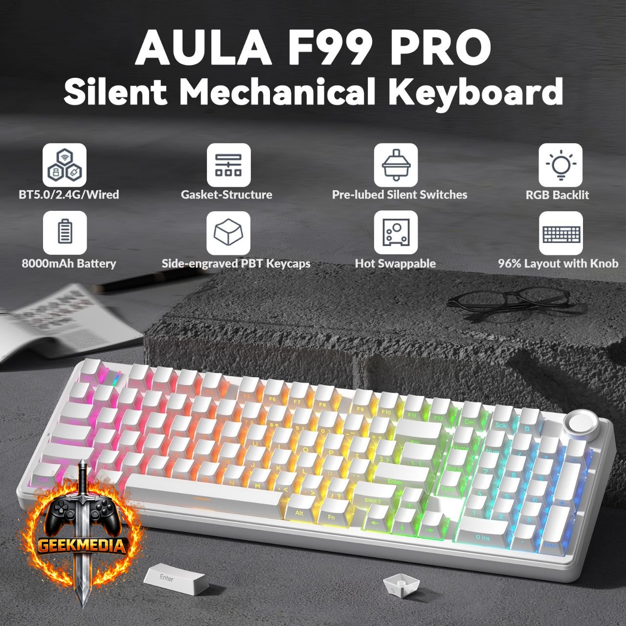 Teclado Mecânico AULA F99 Pro Tri-mode