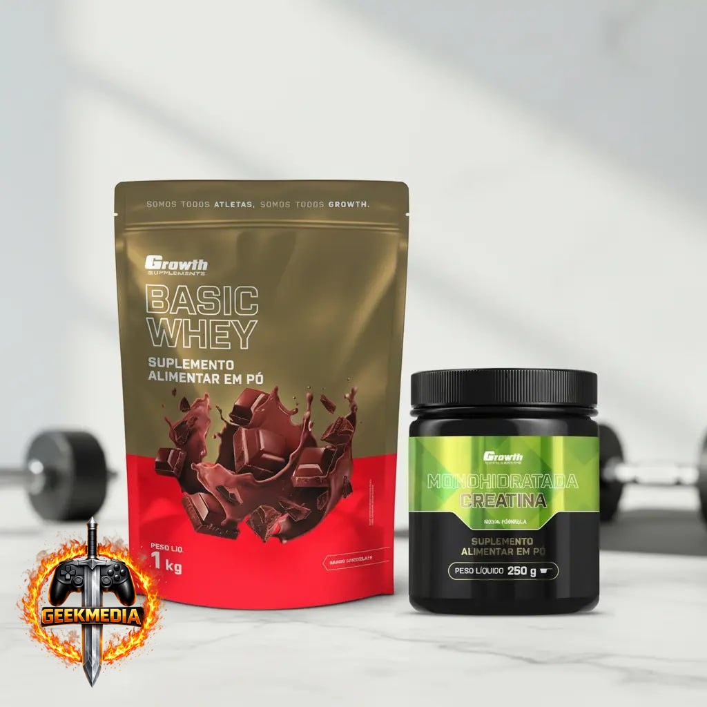 Kit Growth Whey Protein Basic Chocolate 1kg  Creatina 250g
