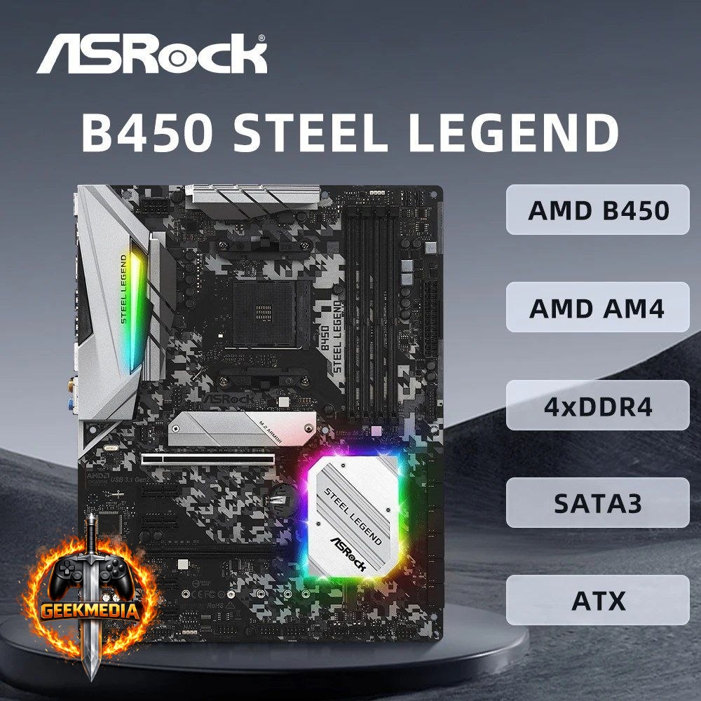 Placa mãe Asrock B450 Steel Legend (Usada)