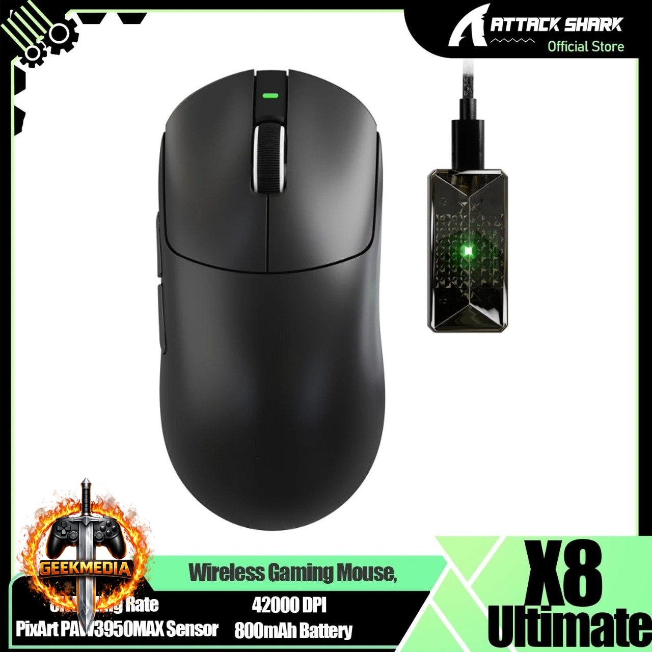 Mouse Gamer Sem Fio Attack Shark x8 Ultimate 8K