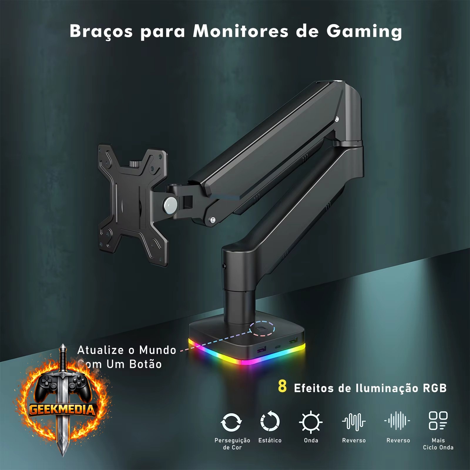 Suporte Articulado para Monitor com RGB e USB Hub