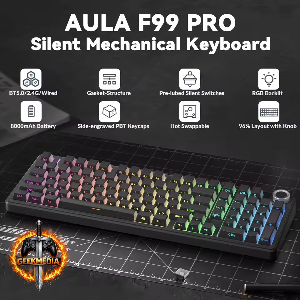 Teclado Mecânico Sem Fio AULA F99Pro RGB