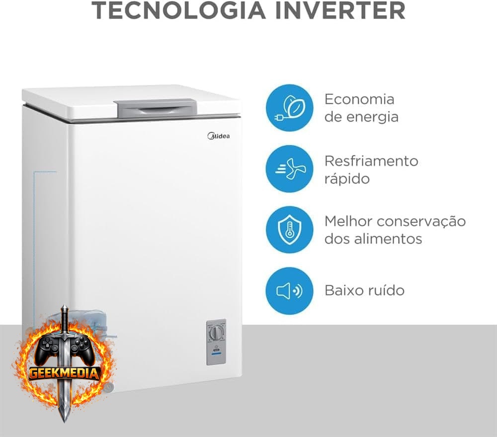 Freezer Horizontal Midea 100L Inverter Bivolt - Branco