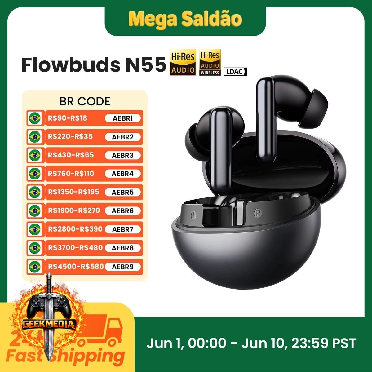 Fone de ouvido Bluetooth Haylou Flowbuds N55
