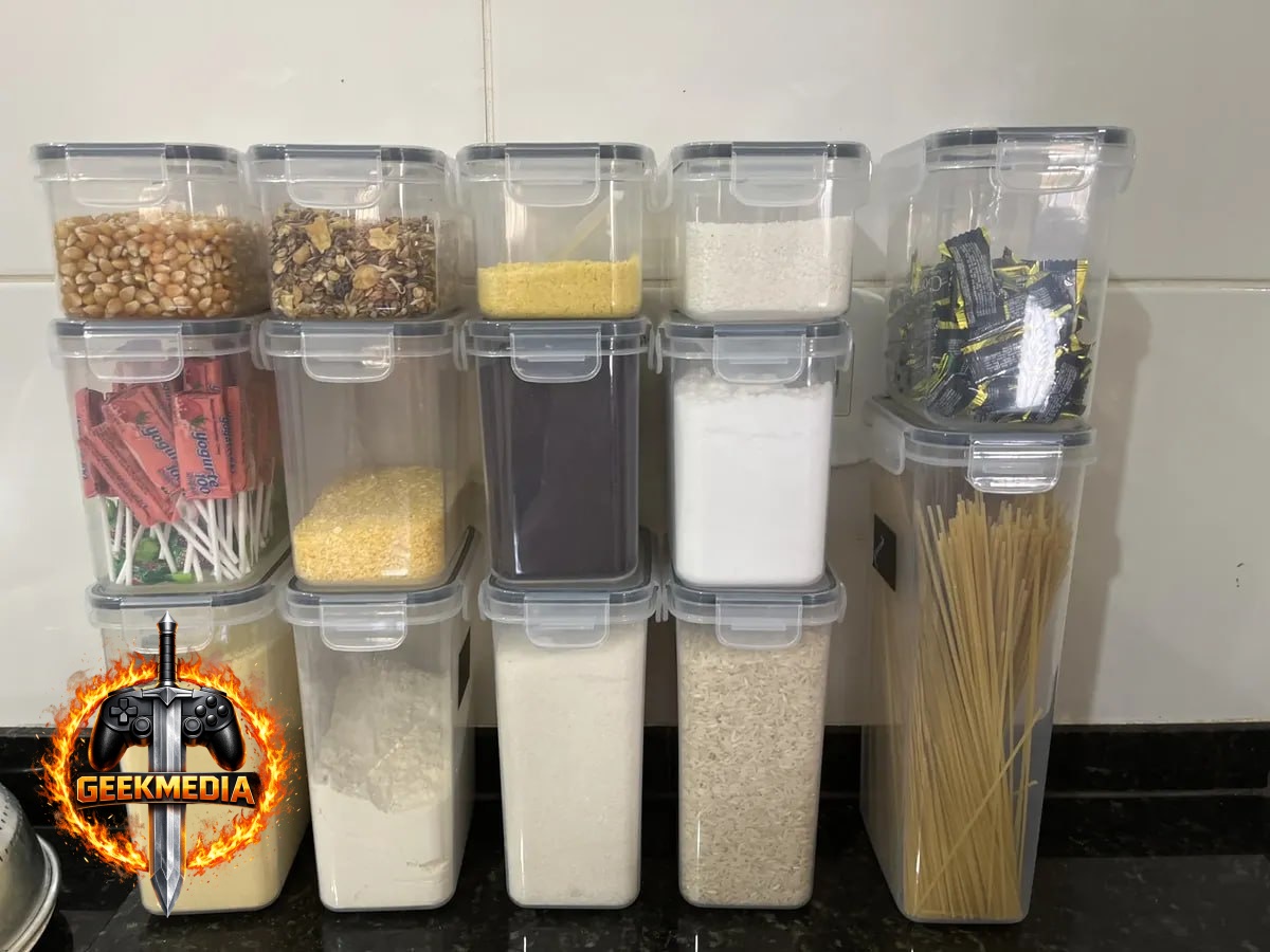 Kit 15 Potes Herméticos Mantimentos Quadrado Branco