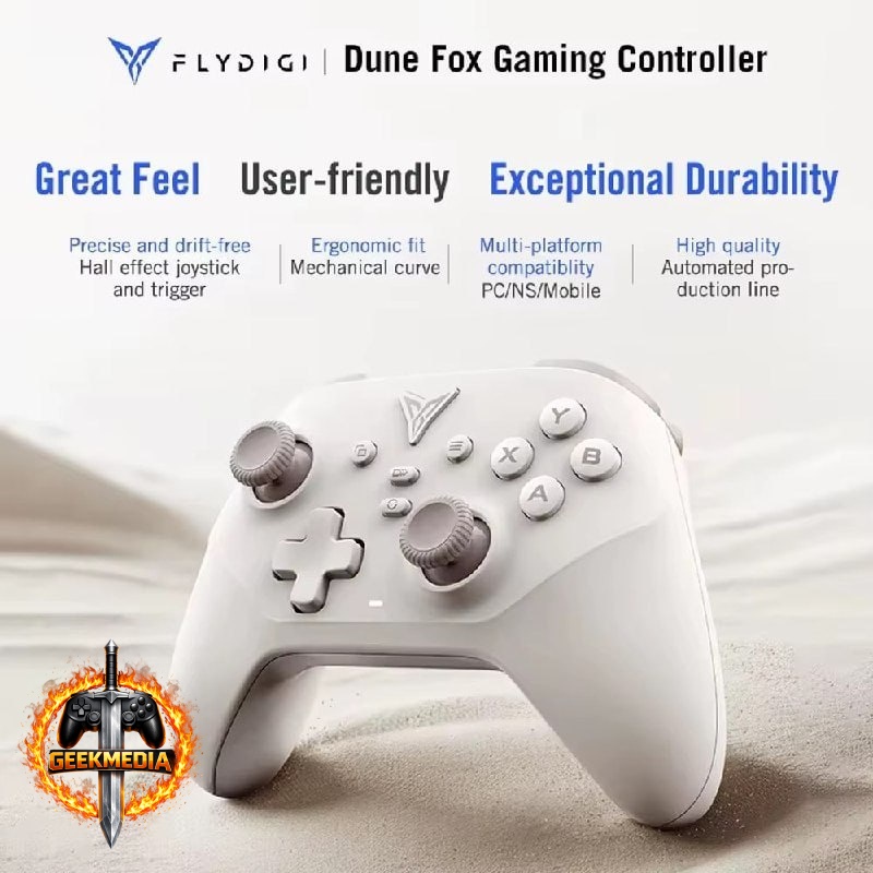 Controle Flydigi Dune Fox, Sem Fio, Hall Effect, Bege