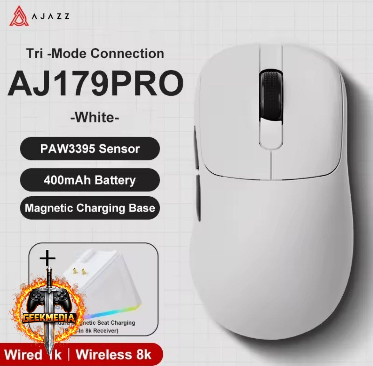 Mouse Gamer Sem Fio AJAZZ AJ179 PRO PAW3395