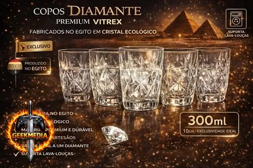 Jogo 6 Copos Diamond Egípcio 300ml Vitrex