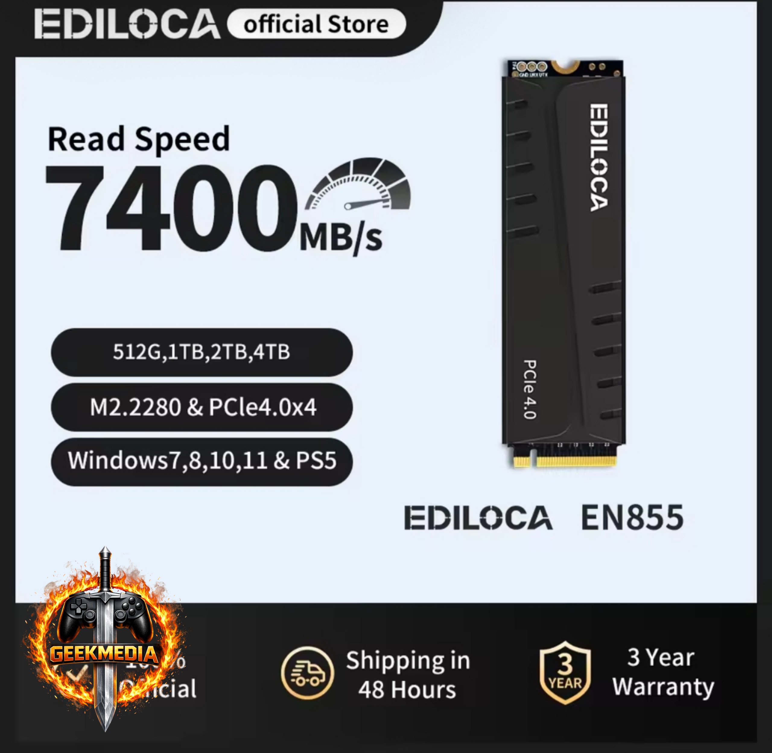 SSD NVMe Ediloca 500GB Gen4 com DRAM Cache