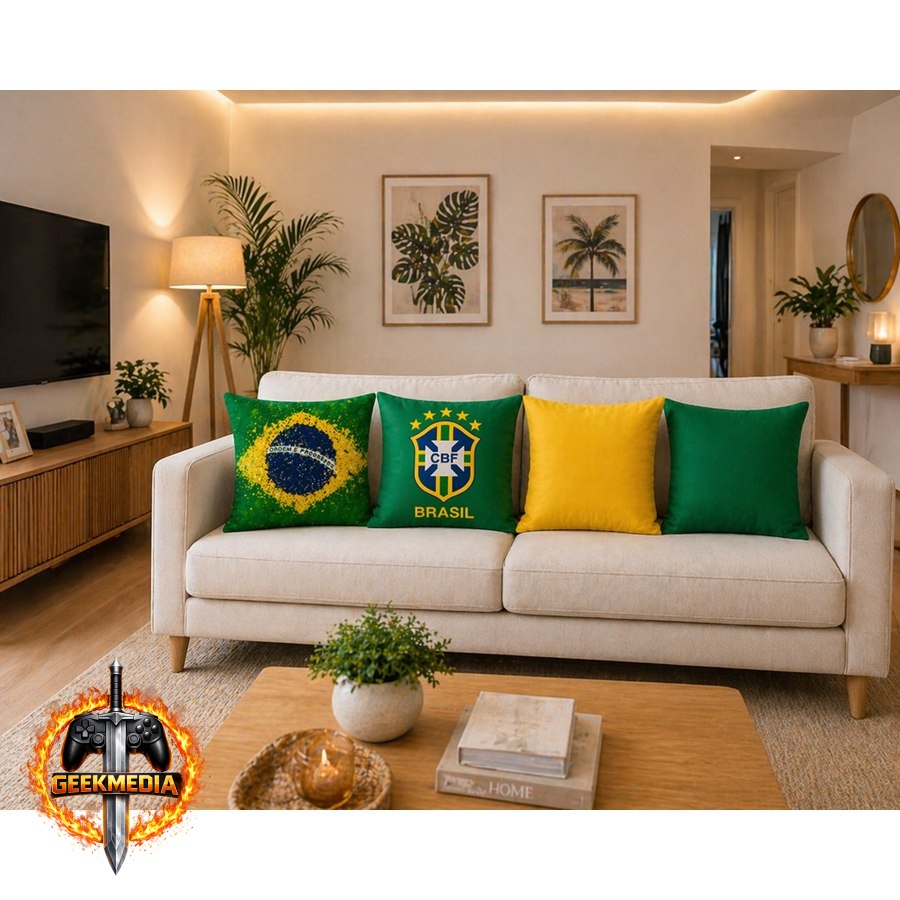 Kit 4 Capas de Almofada Copa Brasil Microfibra