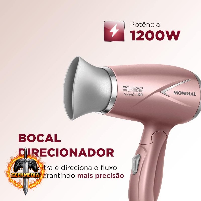 Secador de Cabelo Mondial Travel Golden Rose 1200W Bivolt