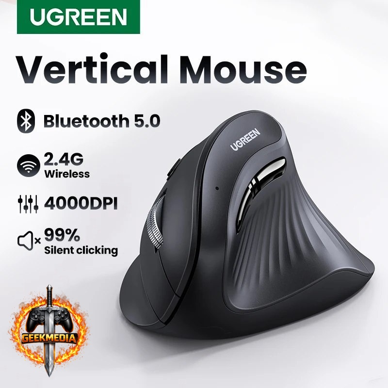 Mouse Ergonômico Ugreen Bluetooth 5.0 Wireless 2.4g 4000DPI