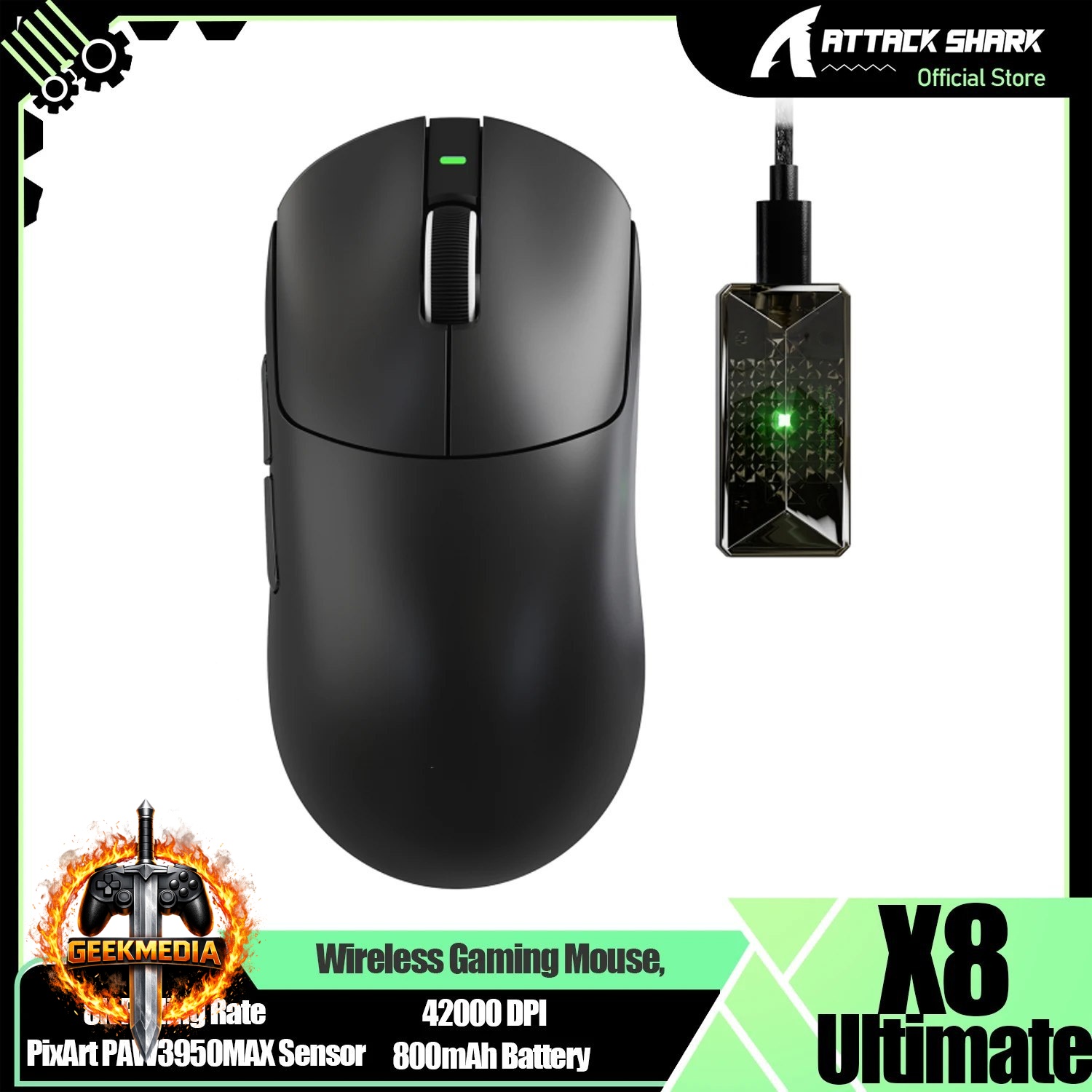 Mouse Gamer Sem Fio Attack Shark x8 Ultimate 8K
