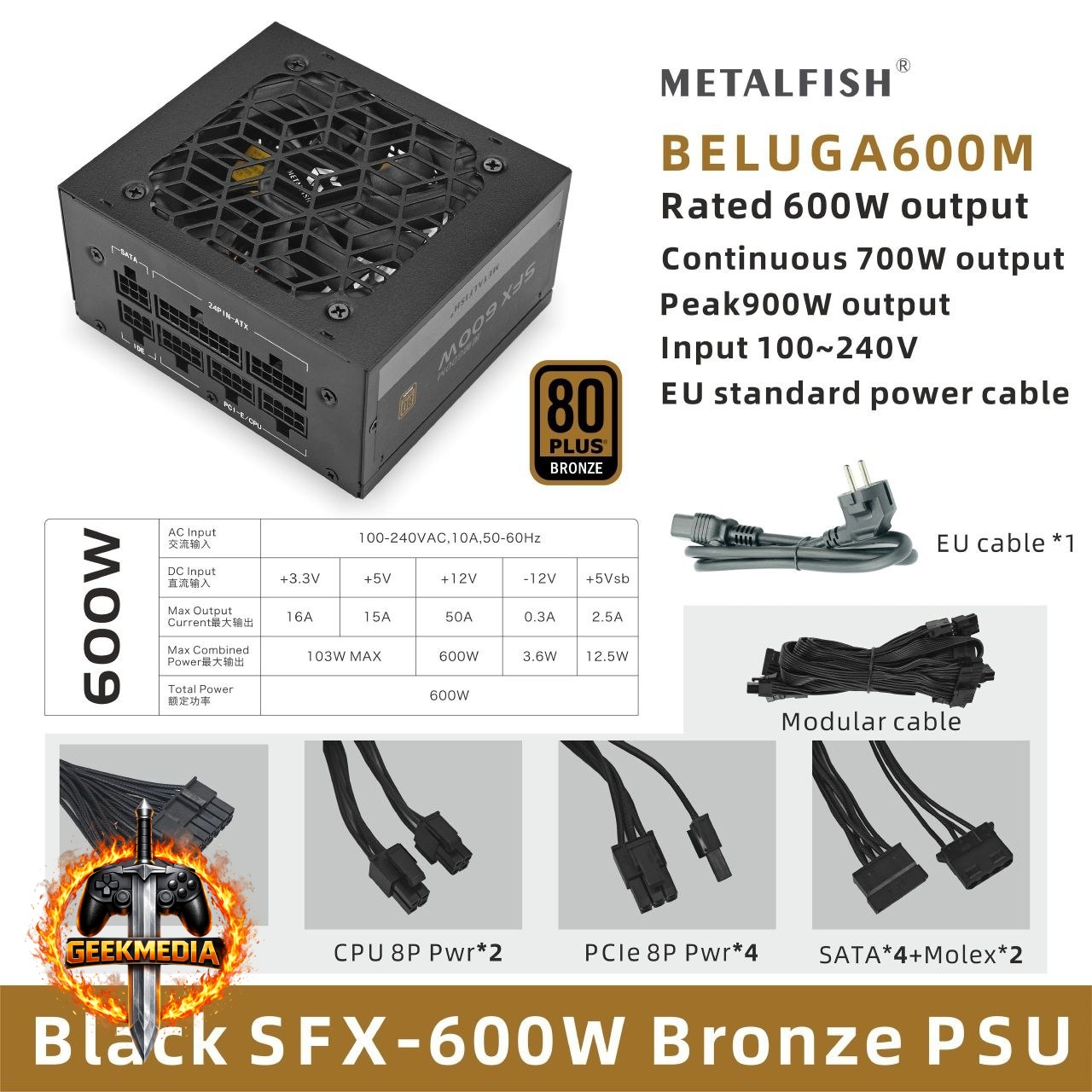 Fonte METALFISH SFX 600w 80Plus Bronze Modular