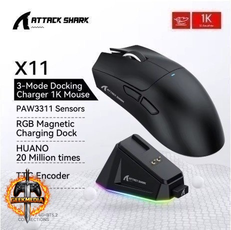 Mouse Sem Fio Attack Shark X11 com Dock (Preto)