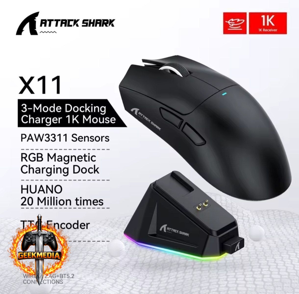 Mouse Gamer Sem Fio Attack Shark X11/X11SE 22000 DPI