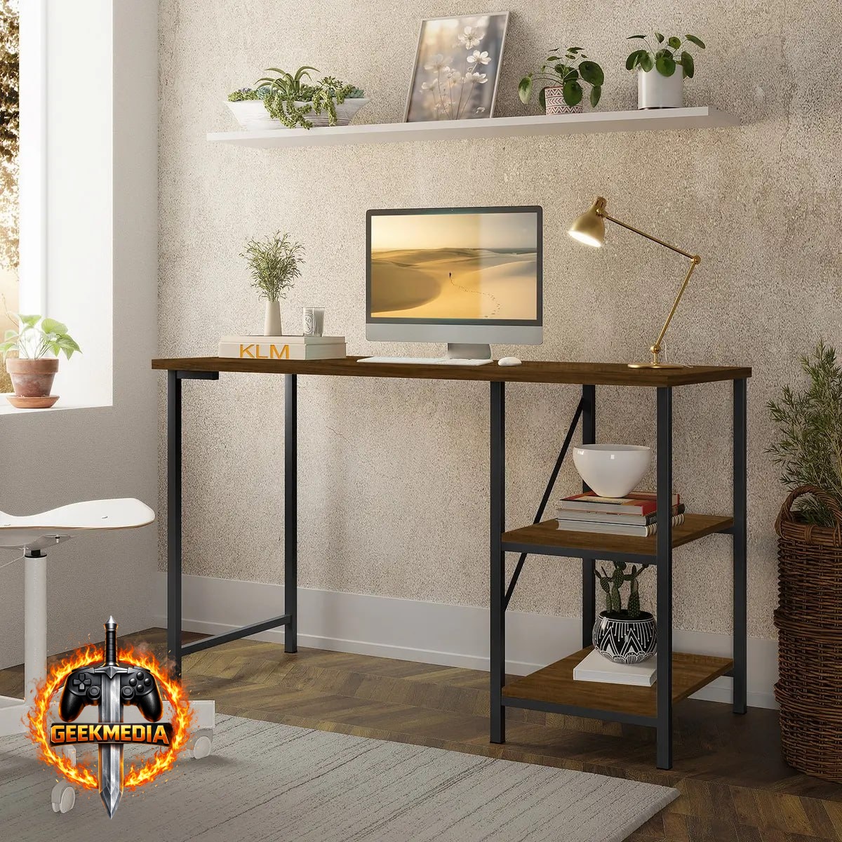 Mesa Escrivaninha Office Estilo Industrial Preto Imbuia 1,10m Klm