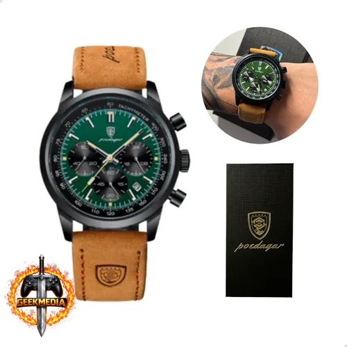 Relógio Poedagar Masculino Pulseira Couro Funcional