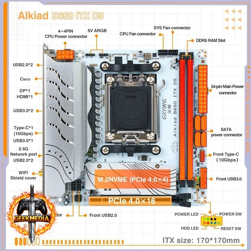 Placa-mãe B650I ITX ERYING AM5 PCIE4.0