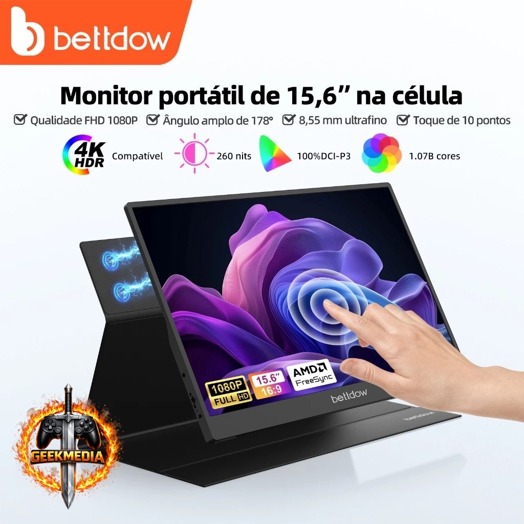 BETTDOW Monitor Portátil 15.6'' 4k FHD IPS