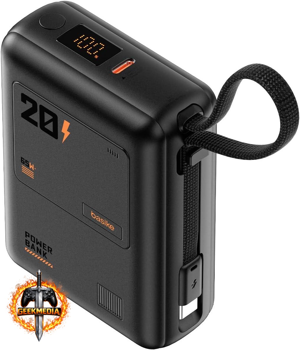 Power Bank Basike 20.000mAh 65W com Cabo Integrado Preto
