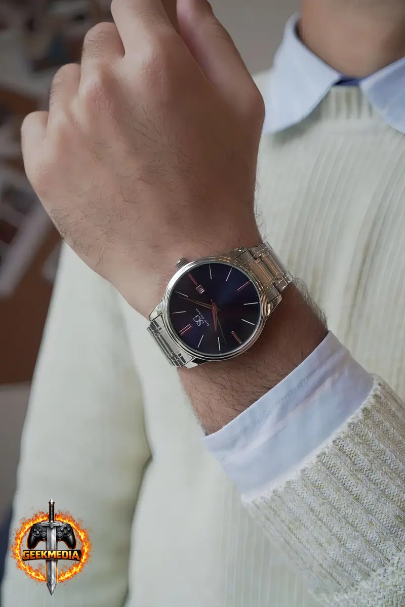 Saint Germain Relógio Masculino 42mm Pulseira Prata Fundo Azul