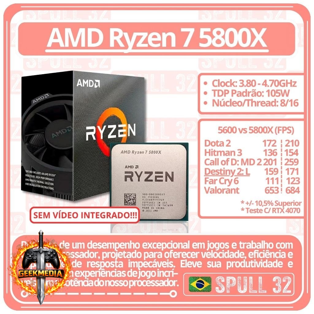 Processador AMD RYZEN 7 5800x (OEM) Sem Cooler