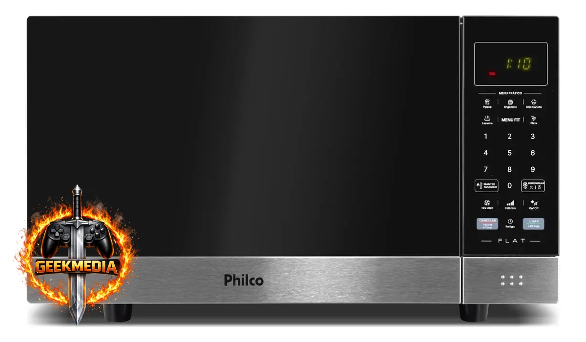 Micro-Ondas Philco 28L Preto Espelhado Flat PMO30F