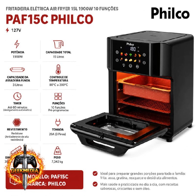 Air Fryer Fritadeira 15L 10 Funções 1900W Philco