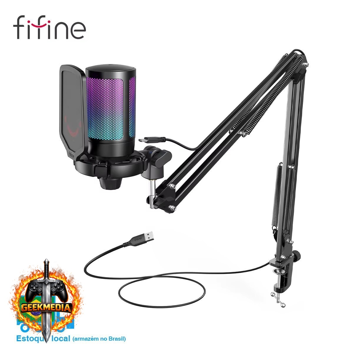Microfone Condensador USB Fifine Ampligame A6T com Braço Articulado