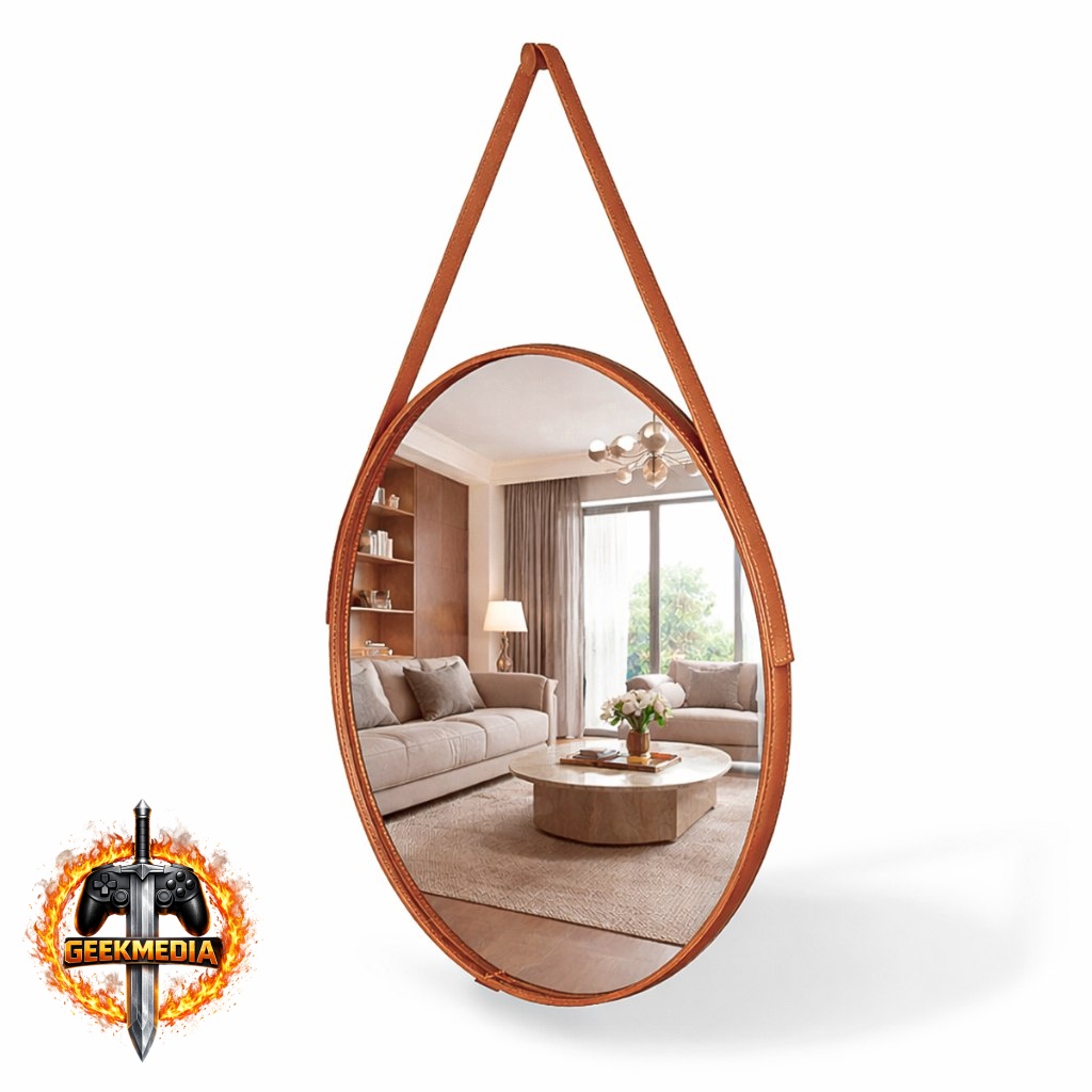 Espelho Redondo Adnet 60cm com Suporte Couro