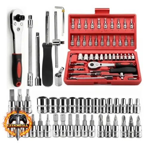 Kit Jogo De Chave Catraca Soquete 46 Peças
