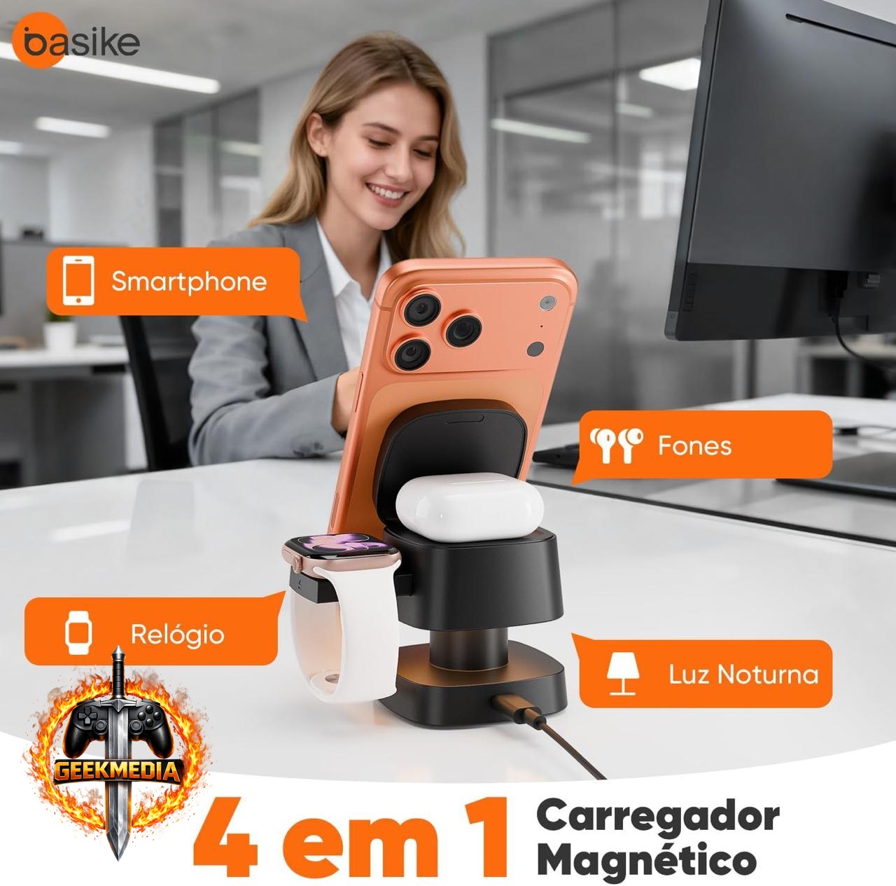Carregador Sem Fio Basike 4 em 1 15W
