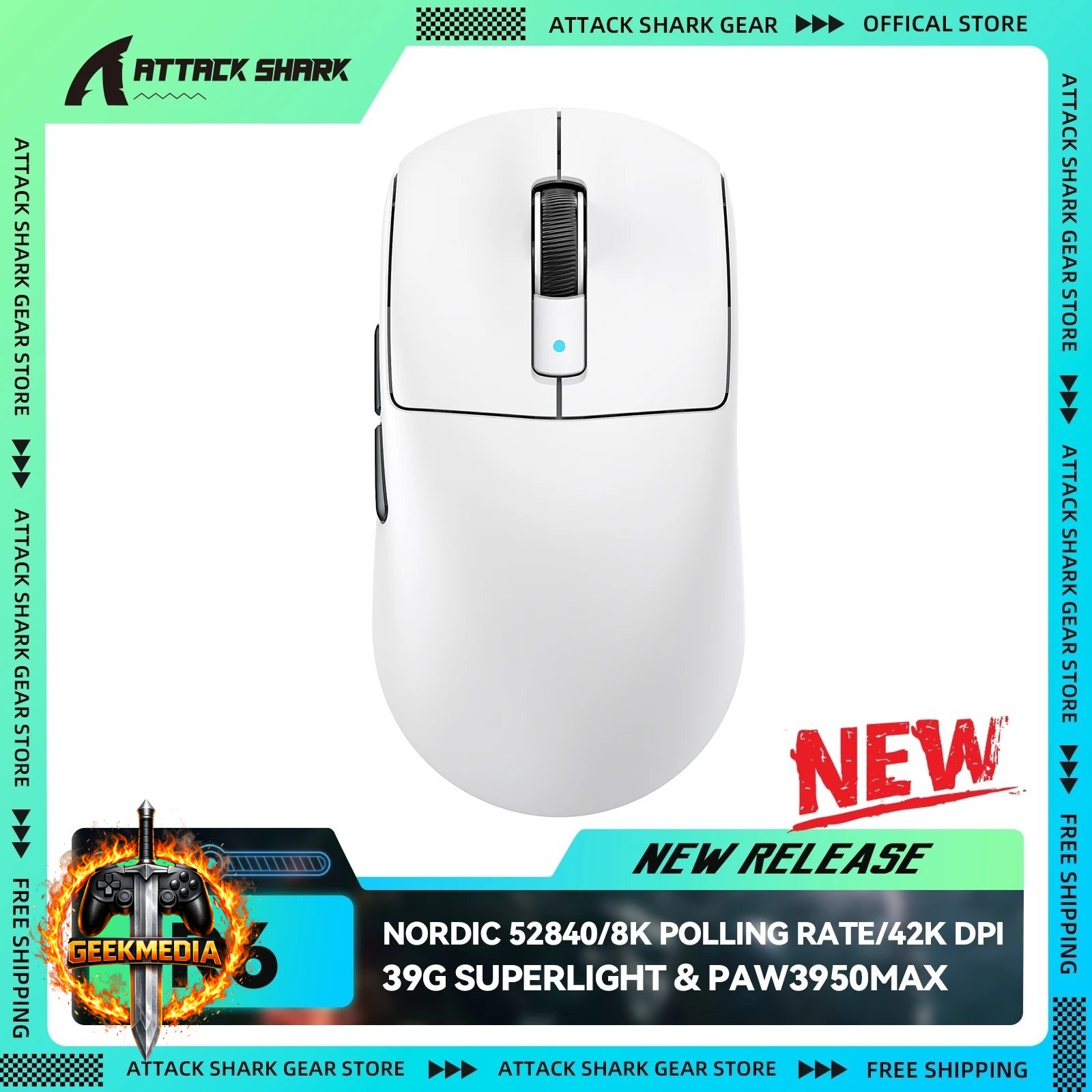 Mouse ATTACK SHARK R6 sem fio Ultralight 39g 8K