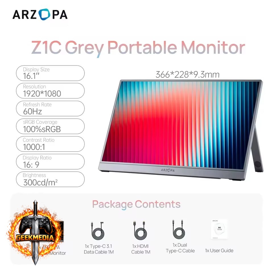 Monitor Portátil ARZOPA Z1F 16.1 Polegadas 144Hz IPS