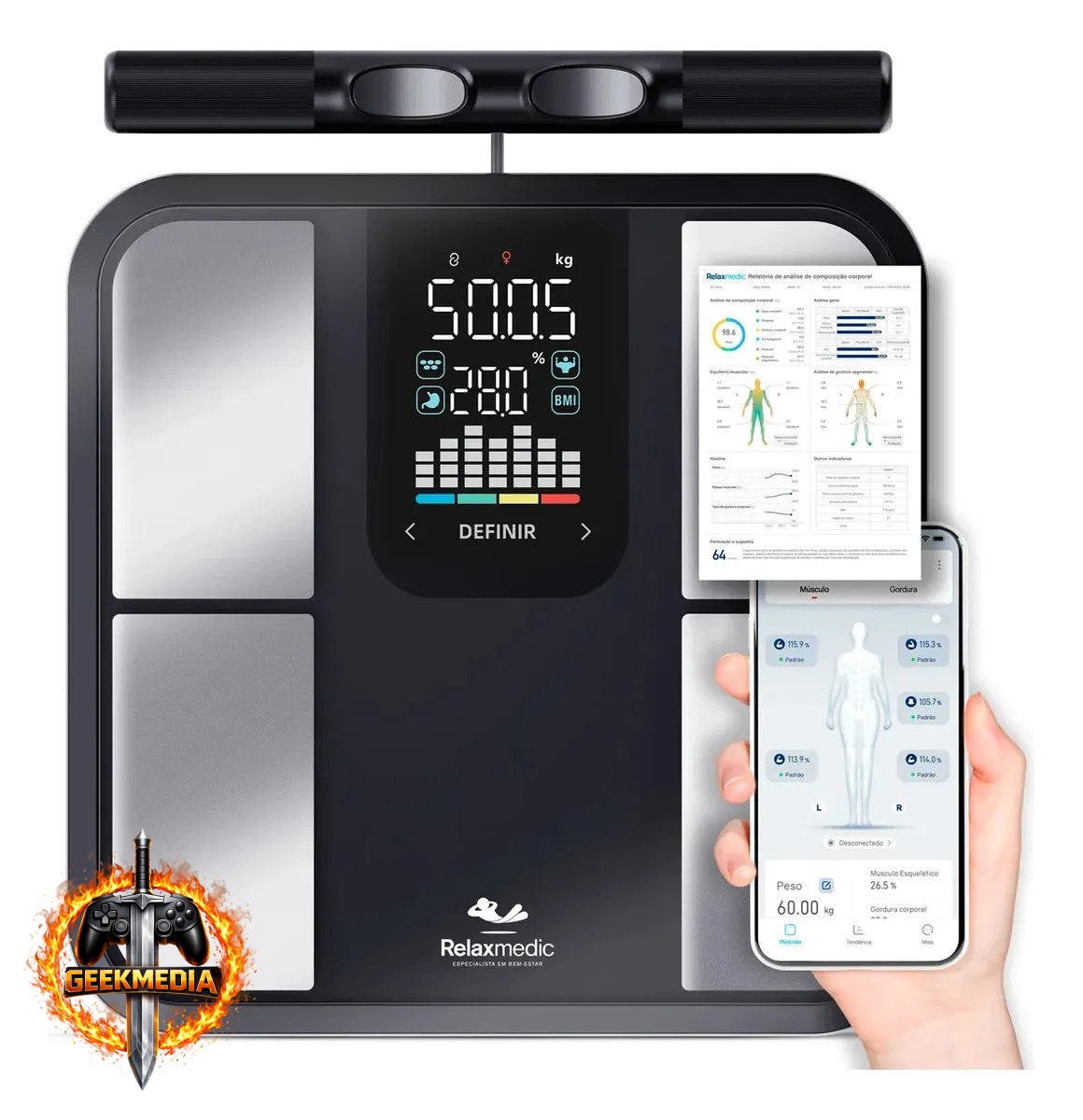 Balança De Bioimpedância 8 Sensores Relaxmedic Digital Preto