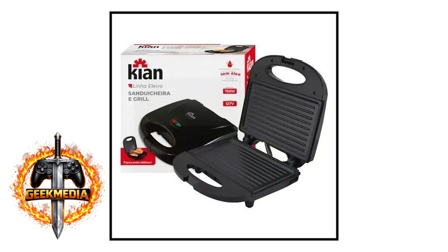 Sanduicheira Grill 2 Em 1 Kian Preta Elétrica 750w